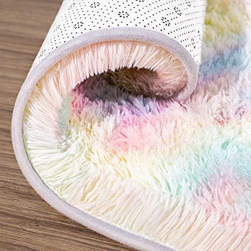 AROGAN Soft Rainbow Runner Rug, Fluffy Pink Girls Rug, 2x6 Feet - Image 2