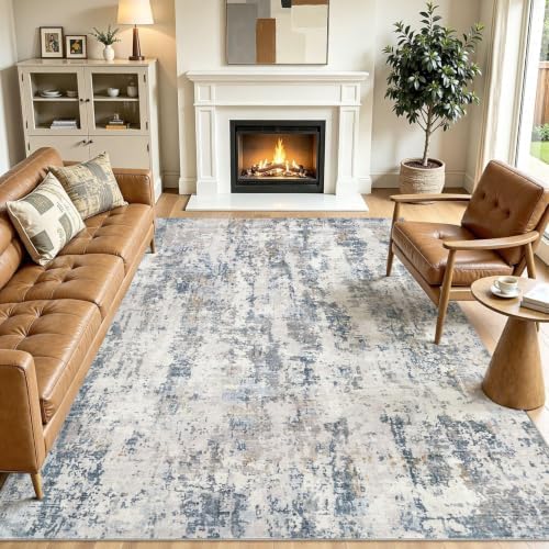 5x7 Area Rugs, Washable Living Room Rug, Abstract Grey Blue by JessibouAreaRug