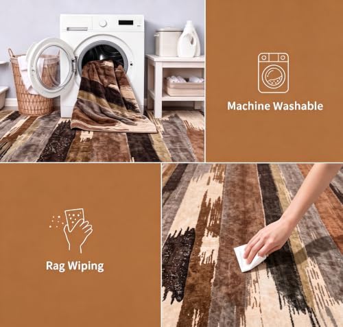 Ciicool 4x6 Area Rug for Living Room, Modern Abstract Washable Carpet Brown - Image 4