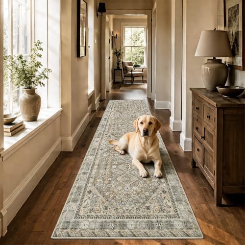 2'x8' Beige Brown Runner Rug, Washable Carpet - Image 6
