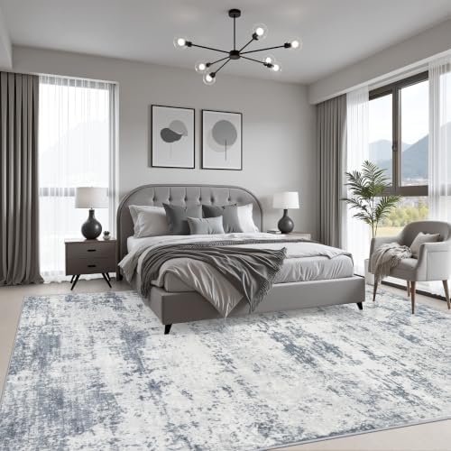 10x12 Area Rug Living Room: Modern Washable Soft Carpet Blue Grey - Image 3