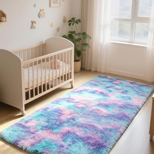 4x6 Blue Rainbow Fluffy Area Rug - Image 2