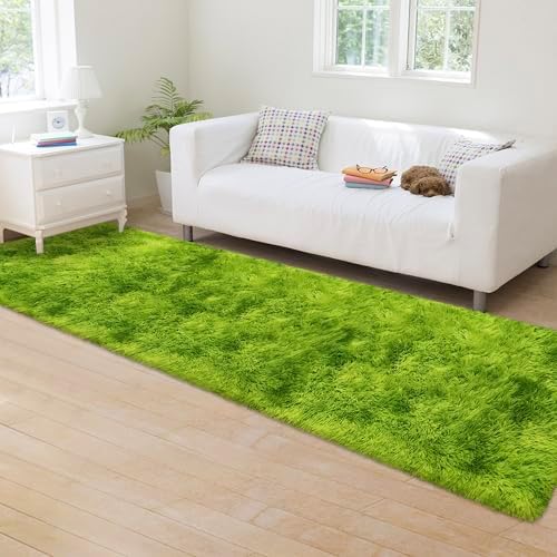 Tie-Dyed Runner Rug for Bedroom Green 2x8ft Fluffy Area Rug Bedside Runner Rug - Image 4