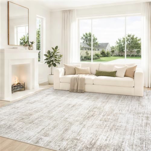9x12 Area Rugs for Living Room Washable Rug Neutral Abstract Brown Carpet - Image 2