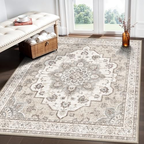 Washable 5 x 5 Square Area Rug: Water Resistant Durable Rugs Low Pile Soft - Image 3