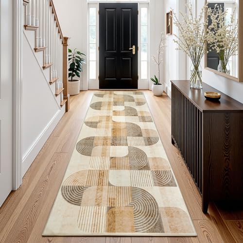 Washable Modern Geometric Hallway Runner Rug - Image 2