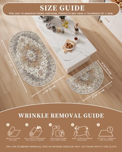 Madane Washable Oval Rug 3x5 for Entryway Small Area Rugs, Turmeric/Grey - Image 5