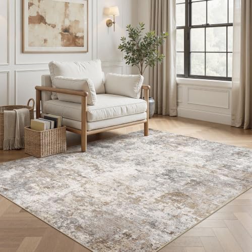 UERMEI 4x6 Area Rug Living Room Rugs Washable Neutral Brown Grey Carpet - Image 5