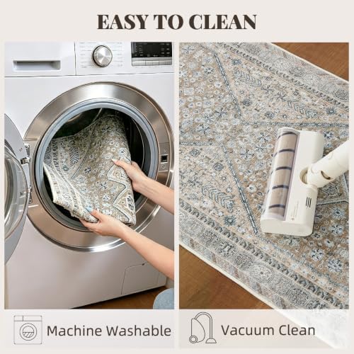2'x8' Beige Brown Runner Rug, Washable Carpet - Image 2