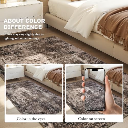 Entryway Rug 3x4 Brown Bedroom Area Rug Washable Non Slip Abstract Boho Rugs - Image 6