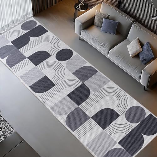 Soft Modern Geometric Abstract Machine Washable 2.7x8 Runner Rug - Image 2