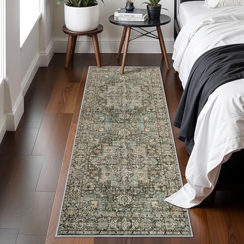 Washable Runners for Hallways 2x6: Non Slip Vintage Boho Long Carpet Green - Image 3