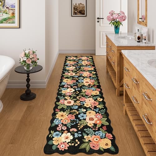 DUKINO 2x8 Washable Runner Rug, Floral Non Slip Kitchen Runner Rug - Image 3