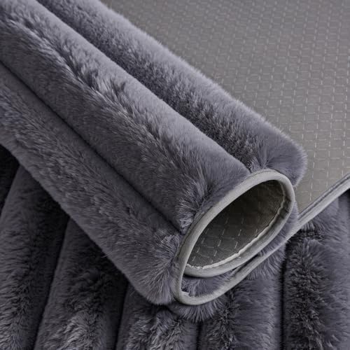 Gray Rabbit Striped Plush Rug 5'x8', Fluffy Shaggy Area Rug - Image 7