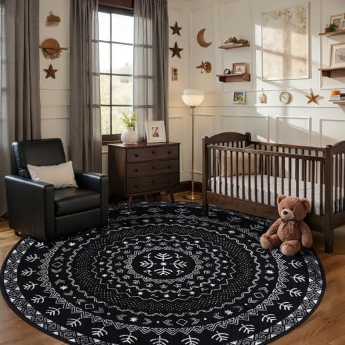SERISSA 5ft Washable Non-Slip Boho Round Area Rug - Image 2