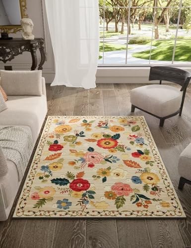 3x5 Washable Area Rug for Bedroom: Small Entryway Rug Non Slip Throw Carpet by palohom