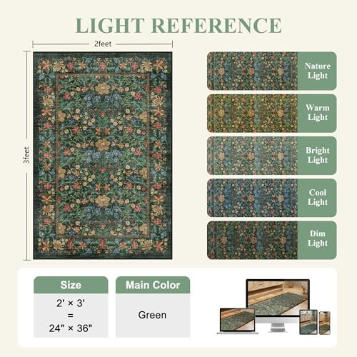 DUKINO 2x3 Entryway Rug, Washable Vintage Floral Area Rug - Image 2