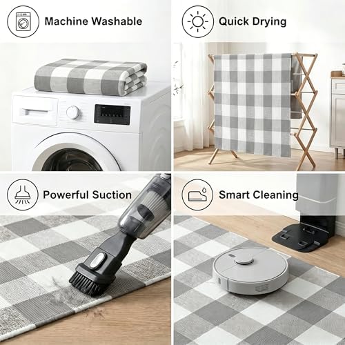 MUBIN Cotton Buffalo Plaid Rug, Washable Large Doormat Hand-Woven Foldable Area - Image 7