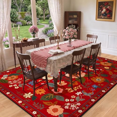Floral Washable 6x9 Area Rugs Red/Orange - Image 6