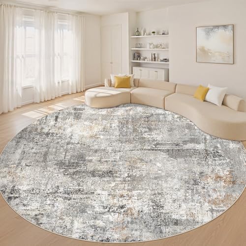 LOONGRUG Round Rug 10x10 Washable Circle Large Neutral Modern Abstract Rug by LOONGRUG