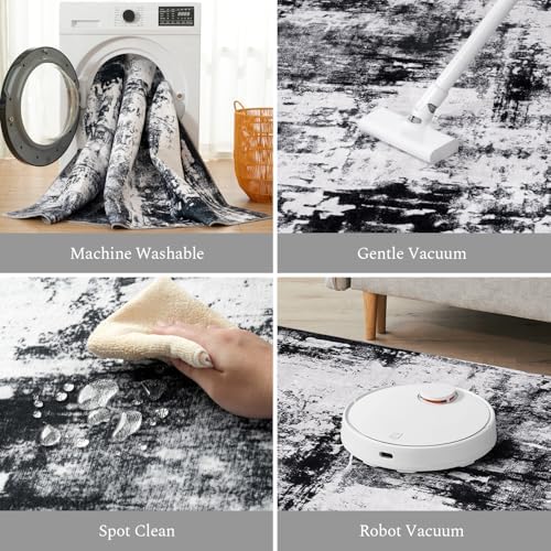 Rugflix 5x7 Area Rugs for Living Room, Washable Black Grey Dark Large Rug - Image 4