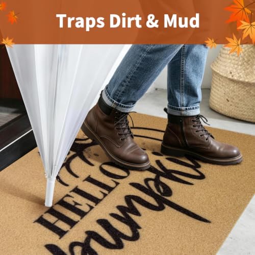 Fall Door Mat, Non Slip Front Porch Hello Pumpkin Welcome Mat 17x30 - Image 3