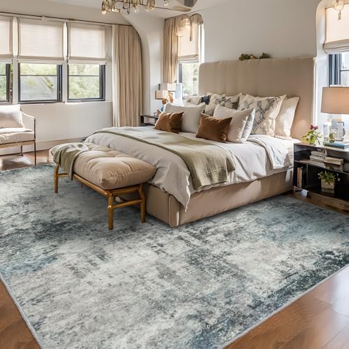 9x12 Area Rug for Living Room: Non Slip Area Rugs for Living Room Blue Grey - Image 3