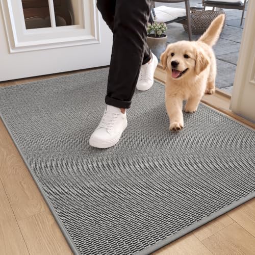 Front Door Mat Outside & Indoor Entrance Floor Mats Grey 17"x30" by QiCaiJia