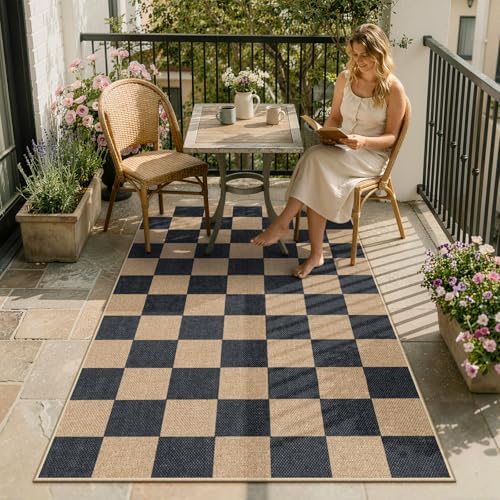 Lahome Checkered Easy Jute 3x5 Outdoor Patio Rug, Washable Fall Rug by Lahome