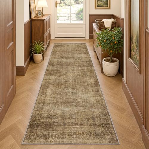 2x5 Washable Brown Vintage Distressed Runner Rug by ugoutry