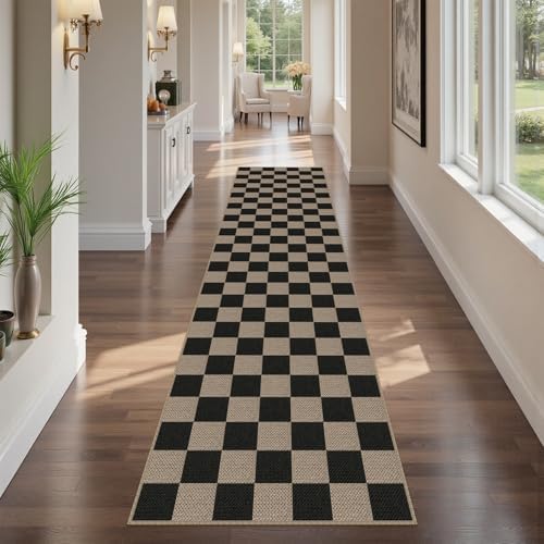 Rugalia Easy Jute Checkered Runner Rug 2.6x10 Black Rugs Runner - Image 7