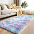 2x6 Blue Rainbow Fluffy Runner Rug by NEIGELUO