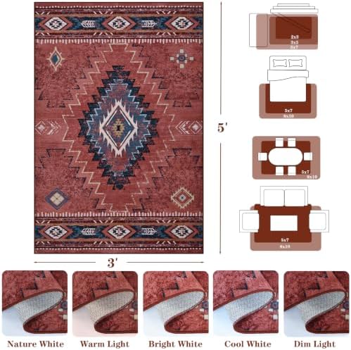 Yinhua 3x5 Entryway Rug Washable, Rust Western Area Rug Low-Pile - Image 2