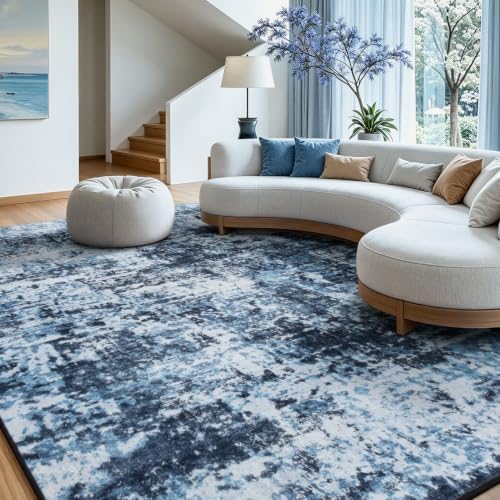 Lessymo Bedroom Rugs 6x9, Washable Carpet Living Room, Abstract Navy Blue by Lessymo