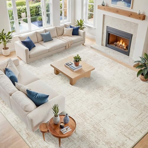 10x12 Area Rug for Living Room Bedroom: Non-Slip Modern Beige White by Oriannal
