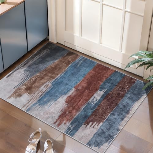 Ciicool Washable Area Rug 2x3 Entryway Rug, Modern Abstract Entry Mat Blue by CIICOOLHomeDeco