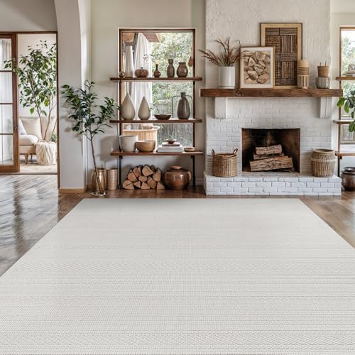 Luul Home Micro Loop Indoor Rug White 5x7 Boho Geometric Neutral Area Rugs - Image 6