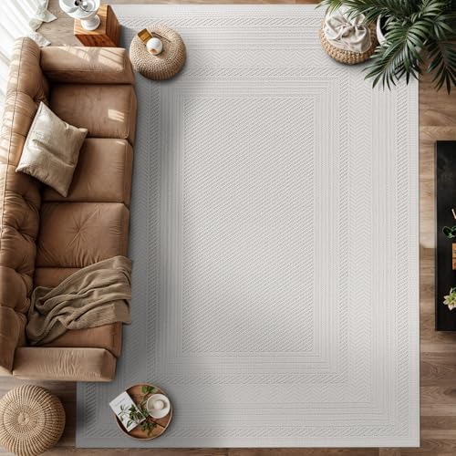 Luul Home Micro Loop Indoor Rug White 5x7 Boho Geometric Neutral Area Rugs - Image 7