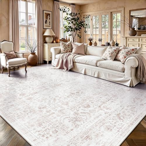 8x10 Area Rugs for Living Room, Washable Vintage Retro Floral Rug, Low Pile Non - Image 3