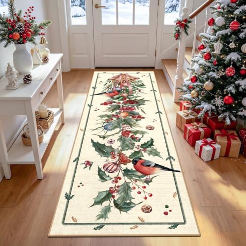nesrt Christmas Bird Runner Rug 2x6ft Washable Non Slip by nesrt