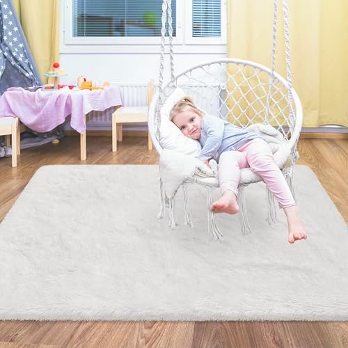 Small Area Rug for Bedroom 3x5ft Mini White Fluffy Rug Mat Bedside Throw Rug - Image 4