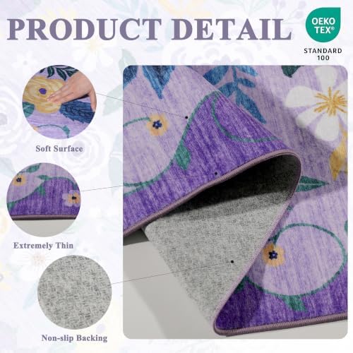 DUKINO 2x10 Runner Rug, Floral Washable Kitchen Runner Rug Non Slip - Image 5