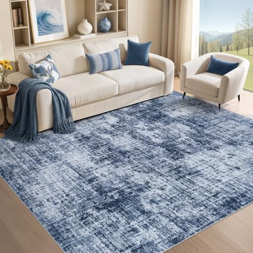 Area Rug Living Room-5X7 Abstract Washable Rug Blue-01 by MICGEEK