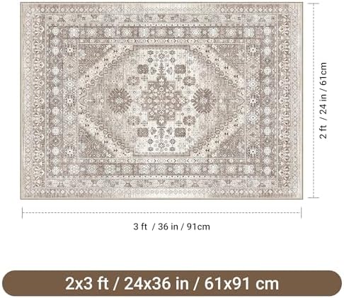 befbee 2x3 Washable Rugs, Entryway Non Slip Stain Resistant Brown Rug - Image 2