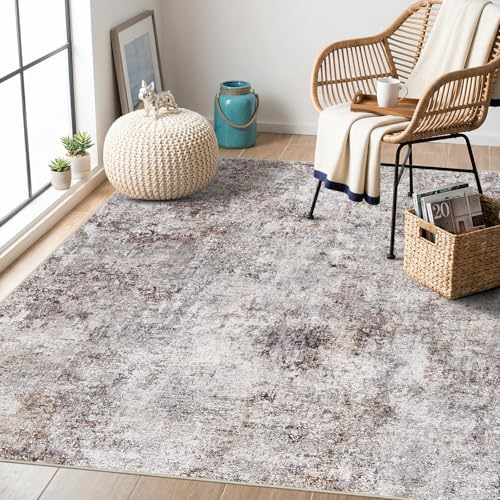 5x5 Square Washable Area Rug: Large Abstract Living Room Rugs BrickGray - Image 2