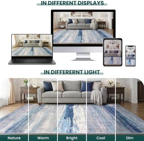 KOZYFLY Abstract Rugs for Entryway 2x3 Washable Area Rug Blue/Grey/Beige - Image 3