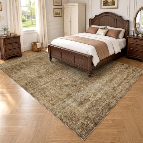 5x7 Washable Brown Neutral Vintage Distressed Area Rug - Image 4