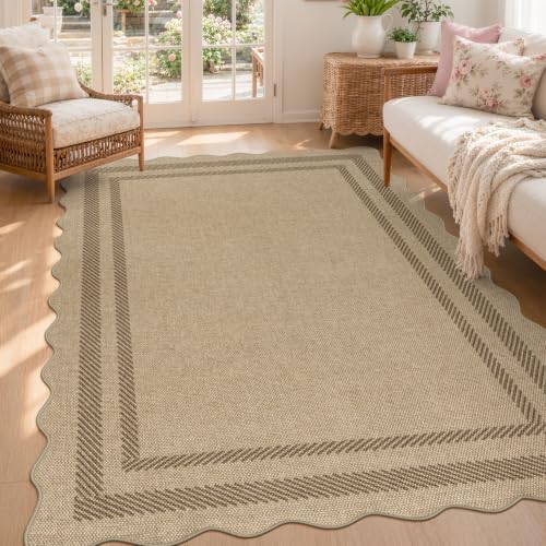 LIVEBOX Scalloped Easy Jute 6x9 Outdoor Rug, Washable Indoor Outdoor Area Rugs by LIVEBOX