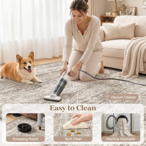 cotiled 3x8 Runner Rug Abstract Washable Non Slip Cartpet Dark Brown - Image 5