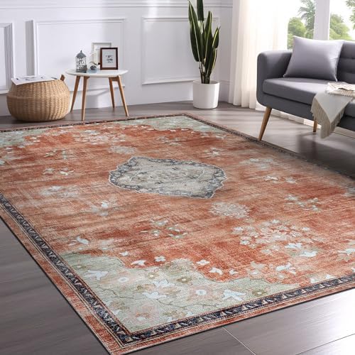Non Slip Area Rugs 5x7 Boho Medallion Floral Non Skid Rubber Backing Easy Silk - Image 6